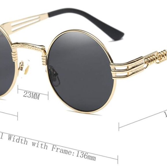 Round Black Lens Men Sunglasses Gold Frame Hip Hop Style Fashion Designer Lentes - Picture 6 of 6